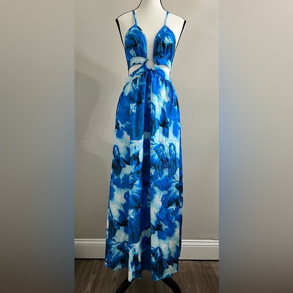 Blue White Cut Out Maxi Dress - NWOT - Picture 4 of 6